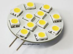 Disc Type 12 SMD 5050 G4 LED Lamp, 12 Volt  DC, 2.5W, Side-Pin