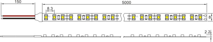 SMD3528 Flexible LED Light Strip, 120LEDs/m, 5m/roll, 12 VDC
